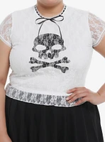 Cosmic Aura Skull Lace Ribbon Girls Crop Top Plus