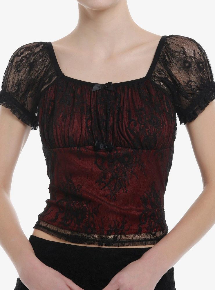 Cosmic Aura Red & Black Mesh Lace Girls Top