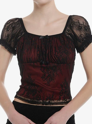 Cosmic Aura Red & Black Mesh Lace Girls Top