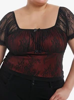 Cosmic Aura Red & Black Mesh Lace Girls Top Plus