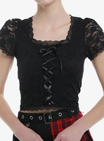 Cosmic Aura Black Ribbon Lace-Up Girls Crop Top