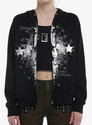 Social Collision Devastation Silver Foil Stars Girls Hoodie