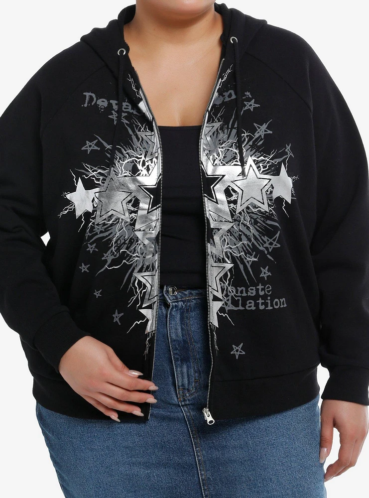 Social Collision Devastation Silver Foil Stars Girls Hoodie Plus