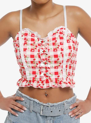 Sweet Society Strawberries Red & Pink Gingham Crop Girls Top