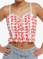 Sweet Society Strawberries Red & Pink Gingham Crop Girls Top