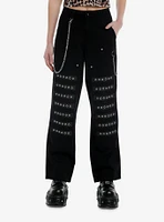 Black Grommet Side Chain Carpenter Pants