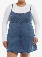 Sweet Society Strawberries Blue Denim Mini Dress Plus