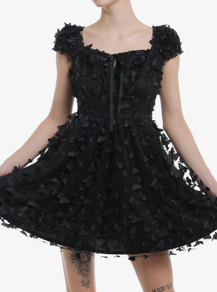 Cosmic Aura Black 3D Butterfly Babydoll Dress