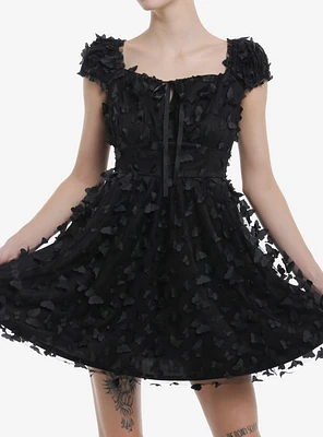 Cosmic Aura Black 3D Butterfly Babydoll Dress