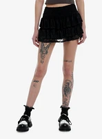 Social Collision Black Lace Ruffle Skort