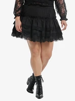 Cosmic Aura Black Lace Trim Tiered Mini Skirt Plus