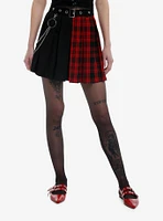 Social Collision Plaid Split Belted Skirt With Chain