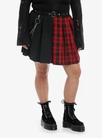 Social Collision Plaid Split Belted Skirt With Chain Plus