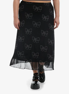 Cosmic Aura Black & Grey Bows Mesh Midi Skirt Plus