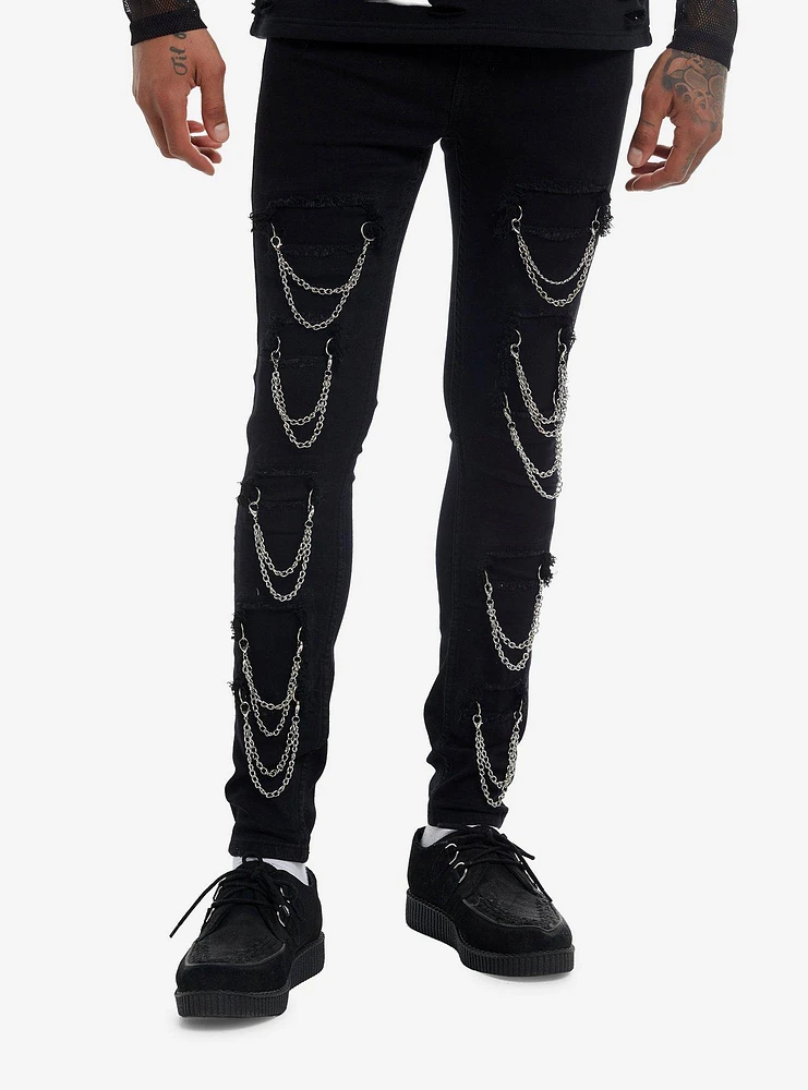 Black Destructed Chain Stinger Jeans