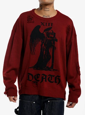 Cosmic Aura Death Grim Reaper Distressed Knit Sweater