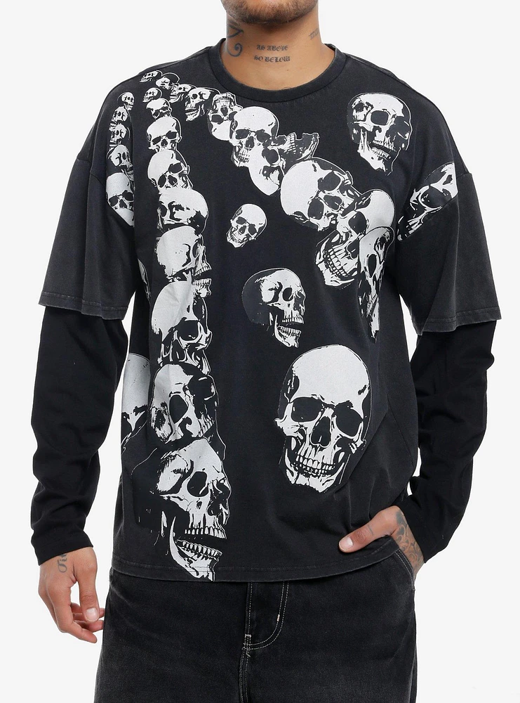 Falling Skulls Oversized Long-Sleeve Twofer