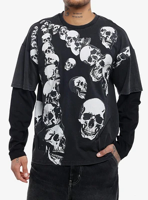 Falling Skulls Oversized Long-Sleeve Twofer