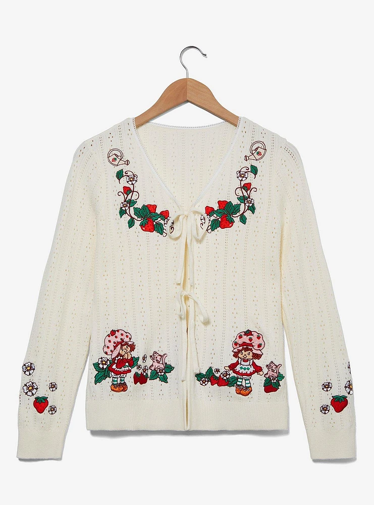 Strawberry Shortcake Tie Front Embroidered Women's Cardigan