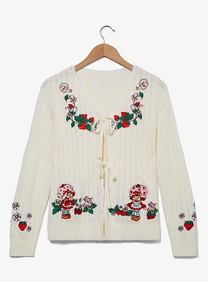 Strawberry Shortcake Tie Front Embroidered Women's Cardigan