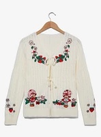 Strawberry Shortcake Tie Front Embroidered Women's Cardigan