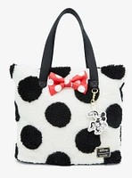 Loungefly Disney Minnie Mouse Black & White Polka Dot Sherpa Tote Bag