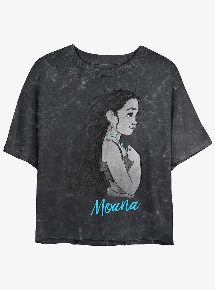 Disney Moana Profile Girls Mineral Wash Crop T-Shirt