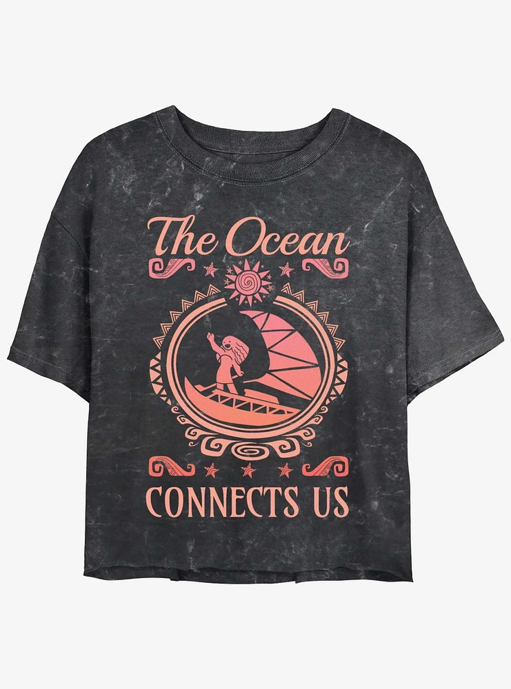 Disney Moana Connect Us Girls Mineral Wash Crop T-Shirt