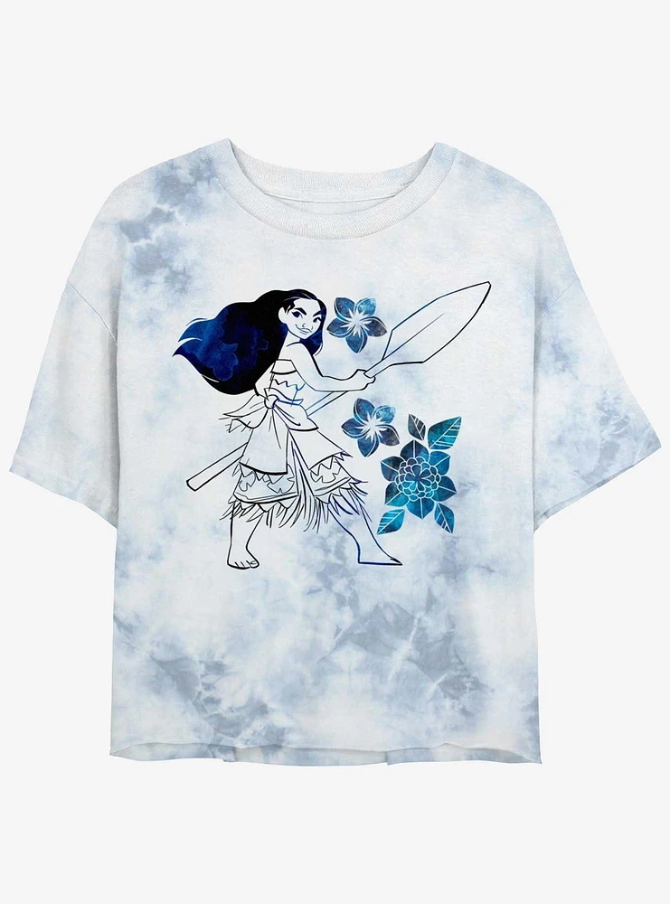 Disney Moana Watercolor Flowers Girls Tie-Dye Crop T-Shirt