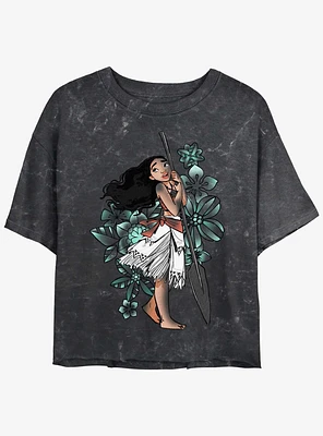 Disney Moana Colorful Sketch Girls Mineral Wash Crop T-Shirt