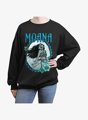 Disney Moana Oceanic Sea Flower Wreath Girls Oversized Sweatshirt