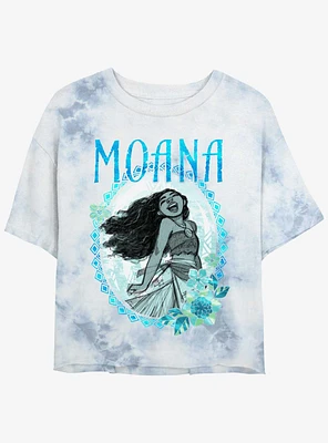 Disney Moana Oceanic Sea Flower Wreath Girls Tie-Dye Crop T-Shirt