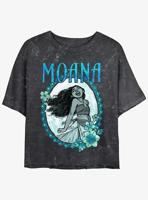 Disney Moana Oceanic Sea Flower Wreath Girls Mineral Wash Crop T-Shirt