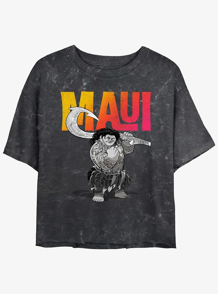 Disney Moana Maui Pose Girls Mineral Wash Crop T-Shirt