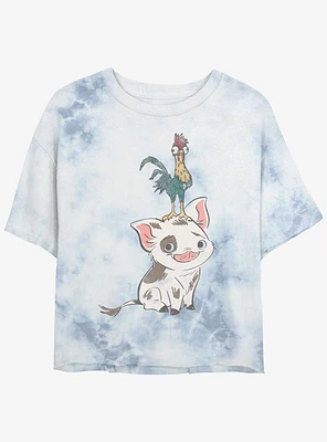 Disney Moana Pua And Hei Pose Girls Tie-Dye Crop T-Shirt