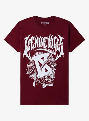 Ice Nine Kills Scythe Burgundy Boyfriend Fit Girls T-Shirt