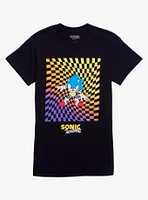 Sonic The Hedgehog Ombre Checkered Boyfriend Fit Girls T-Shirt