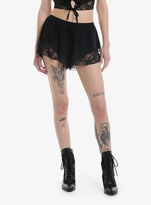 Thorn & Fable Black Lace Girls Lounge Shorts