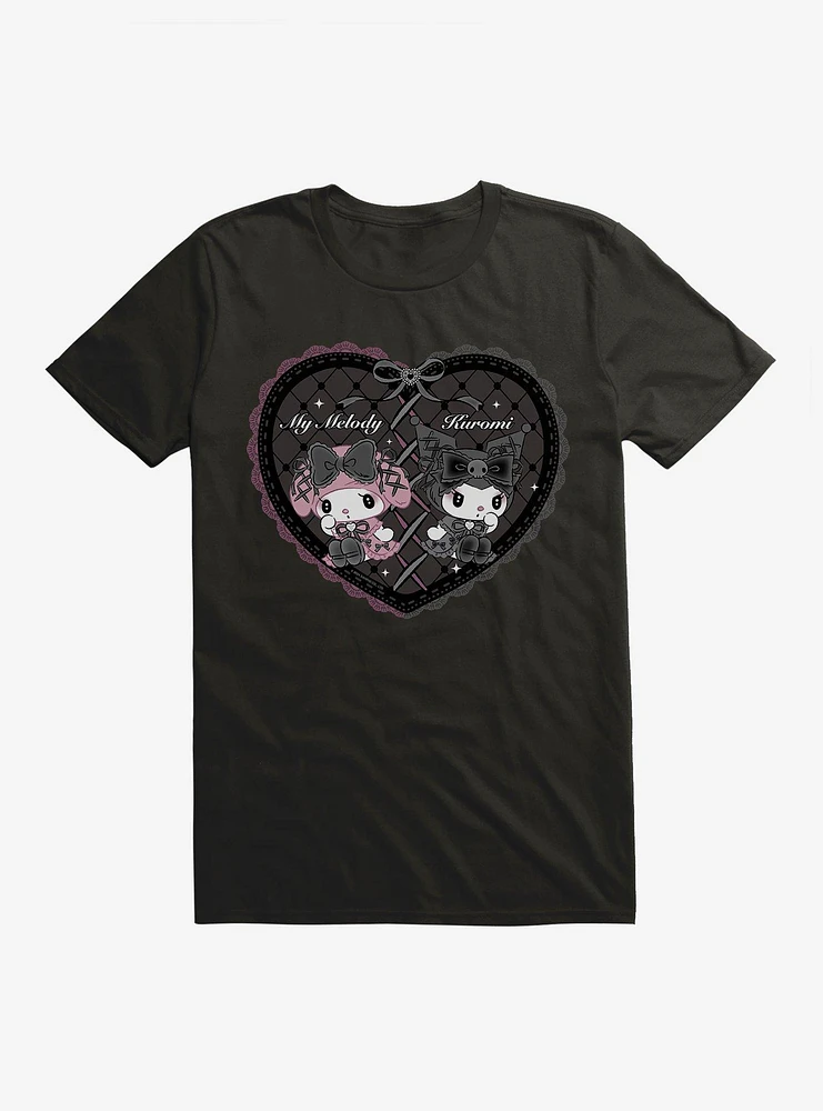 My Melody & Kuromi Black Lacey Heart T-Shirt