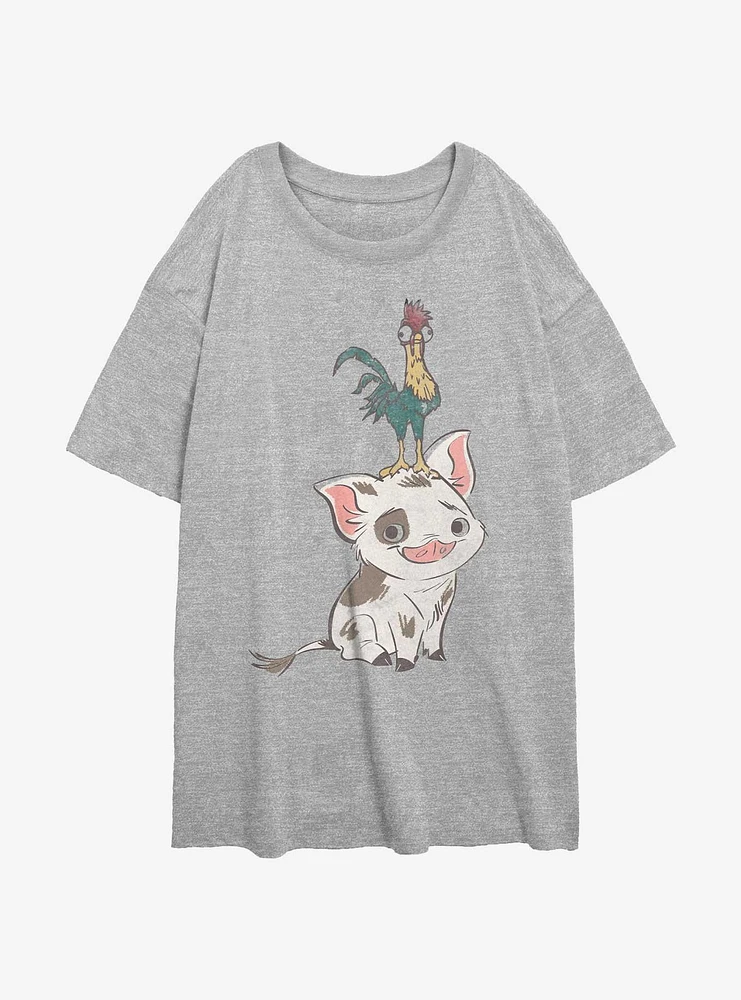 Disney Moana Pua And Hei Pose Girls Oversized T-Shirt