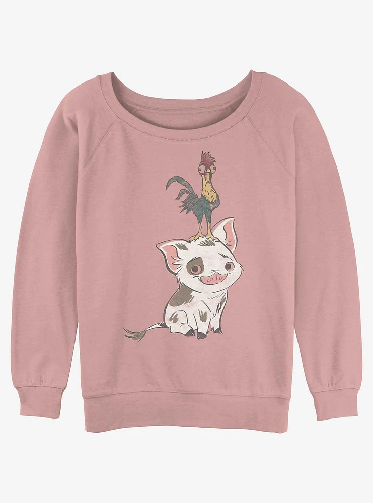 Disney Moana Pua And Hei Pose Girls Slouchy Sweatshirt