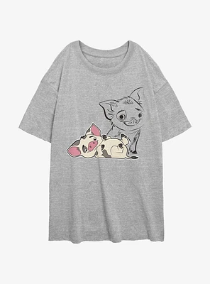 Disney Moana Pua Overlayed Girls Oversized T-Shirt