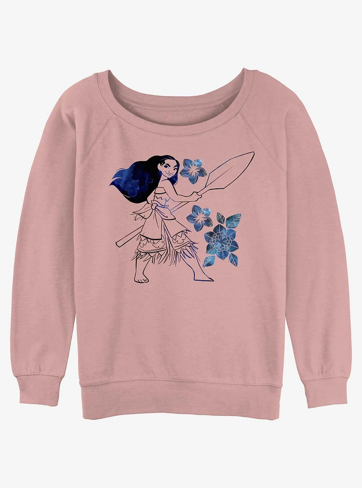 Disney Moana Watercolor Flowers Girls Slouchy Sweatshirt