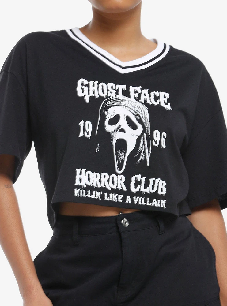 Ghost Face Horror Club Girls Crop Varsity T-Shirt