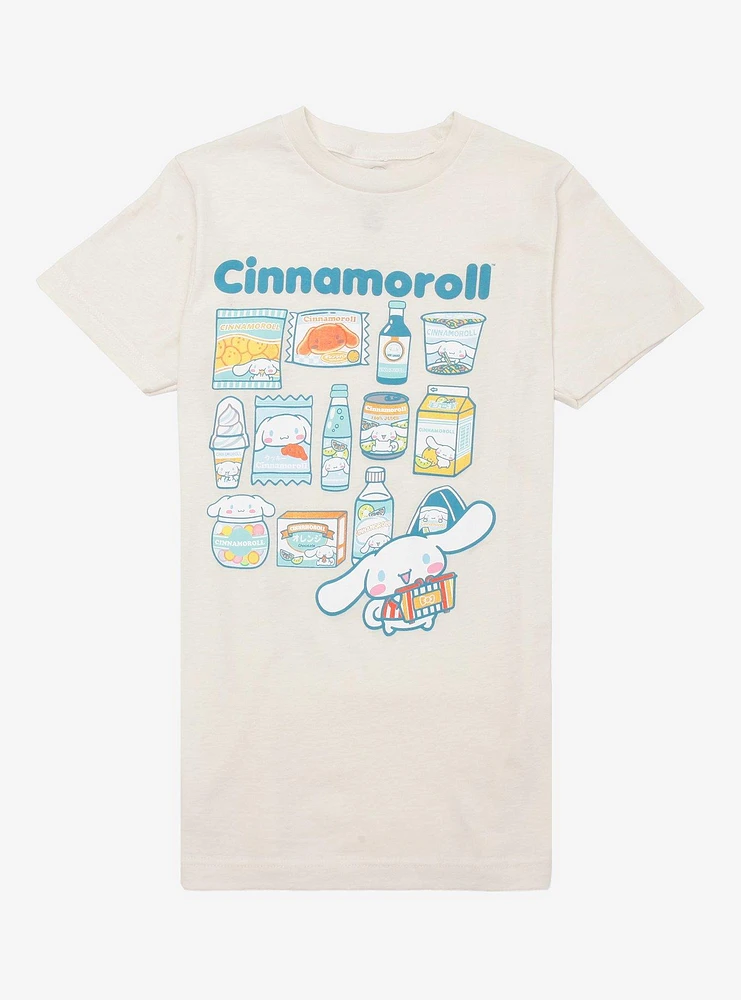 Cinnamoroll Food Products Grid Boyfriend Fit Girls T-Shirt