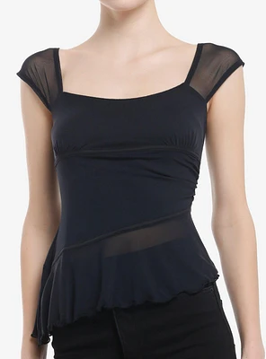 Cosmic Aura Black Mesh Asymmetrical Cap Sleeve Girls  Top