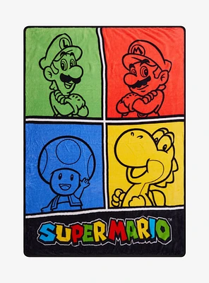 Super Mario Character Grid Throw Blanket