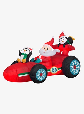 Santa in Racecar with Penguins Airblown