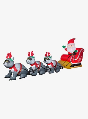 Santa's Sleigh with Raccoons Airblown