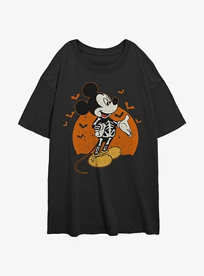 Disney Mickey Mouse Skeleton Moon Girls Oversized T-Shirt